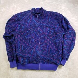VTG Cindy Roberts Seattle Geometric Aztec Purple Blue Fleece Jacket Sz S 90s